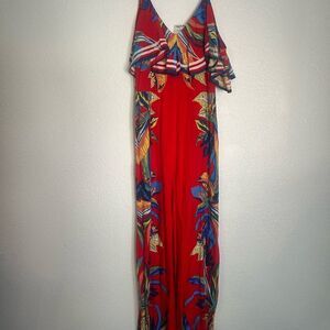 Vibrant Red Floral Maxi Dress